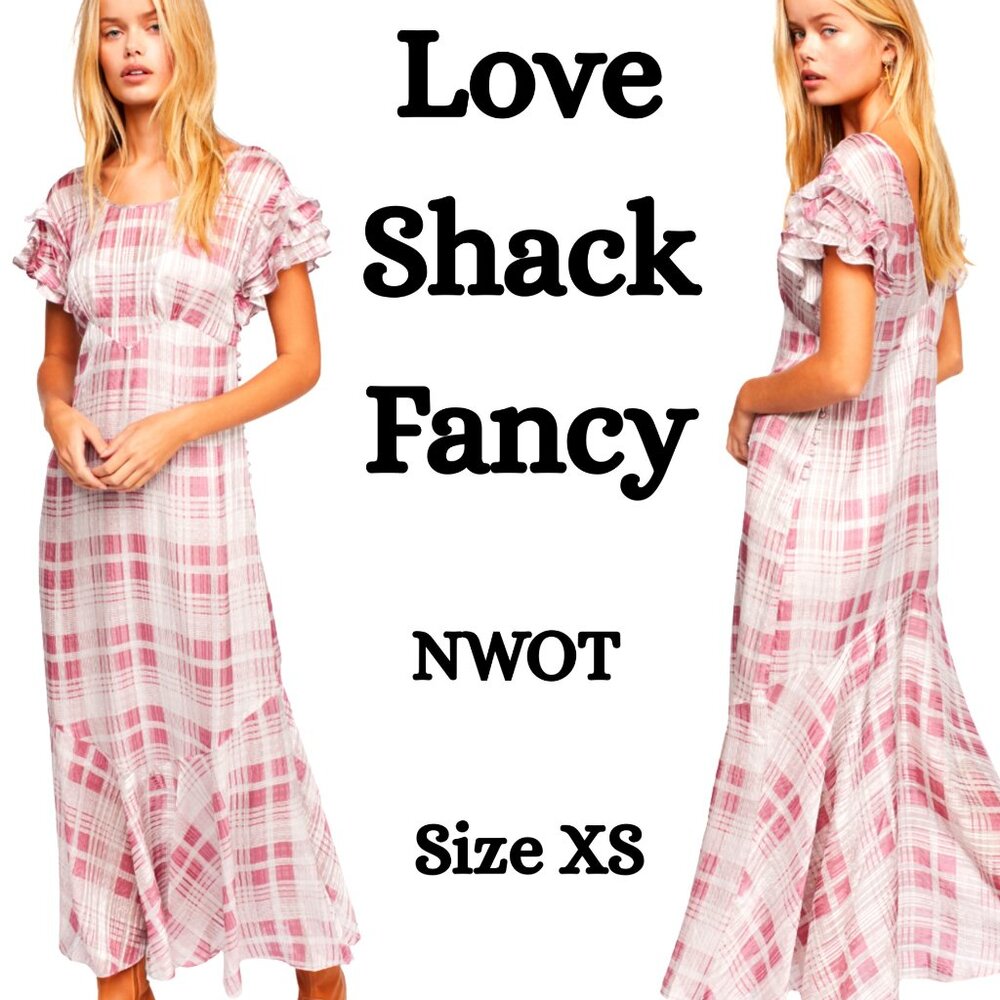 LoveShackFancy Plaid Silk Ruffle Maxi Dress - XS - NWOT